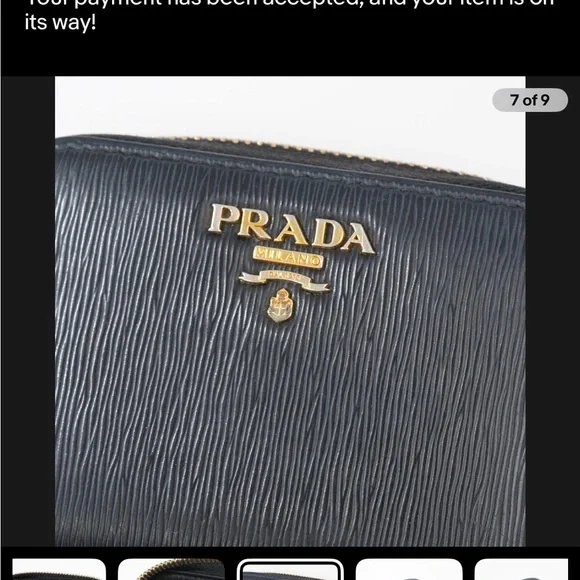 Prada Black Textured Leather Zip Wallet - Picture 7 of 9
